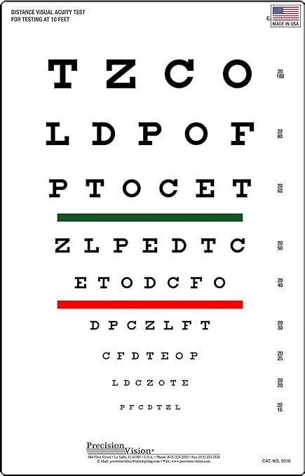 Snellen Eye Chart Red And Green Bar Visual Acuity Test Amazonca