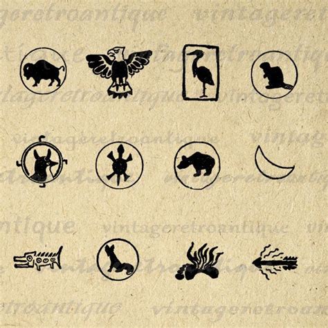 Digital Native American Animal Symbols Antique Graphic Printable Image