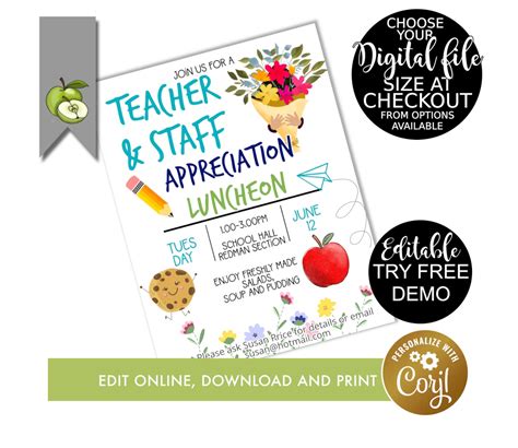 Editable Teacher And Staff Appreciation Luncheon Event Flyer Etsy