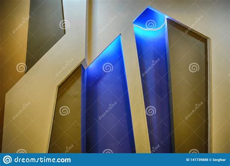 Cute Wood Windows And Door With Glow On Blue Background Stock Photo