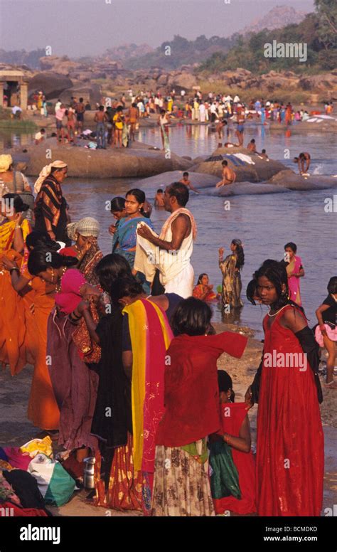 Bathing In The Tungabhadra River Hampi Karnataka India Stock Photo Alamy