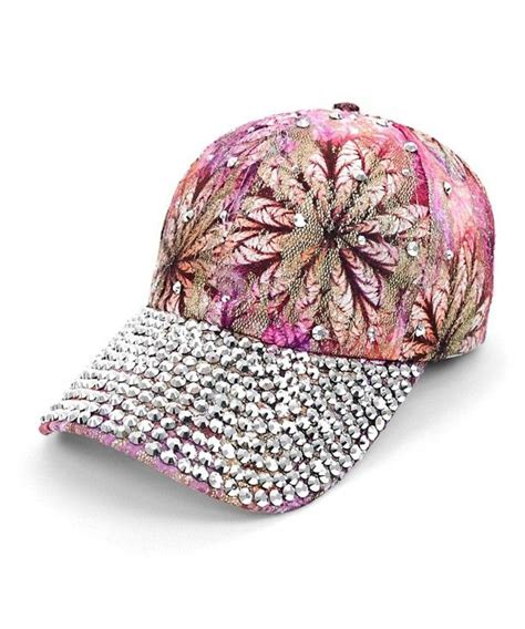 Rhinestone Bling Embellished Pink Flower Baseball Cap C7183d73ui2 In