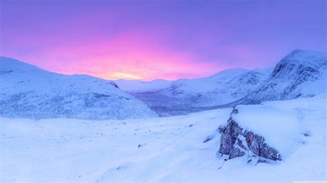 Pink Sunrise Snowy Mountains Winter 4k Hd Desktop