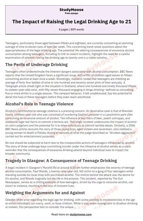 The Impact Of Raising The Legal Drinking Age To 21 Free Essay Example