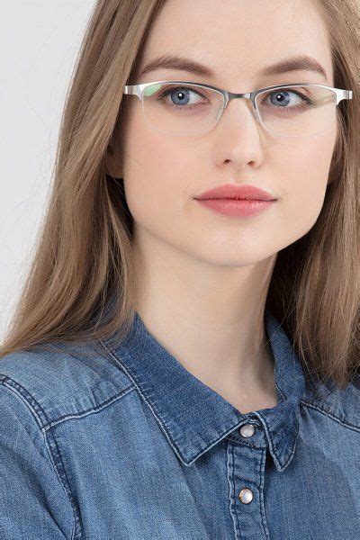 Pearl Rectangle Silver Semi Rimless Eyeglasses Eyebuydirect Hairstyles With Glasses Glasses