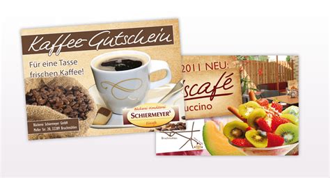 Gutschein für 1 tasse kaffee und 1 stück kuchen nach art des hauses. Kaffee-Gutscheine, Bäckerei Schiermeyer | Gute Werbung ...