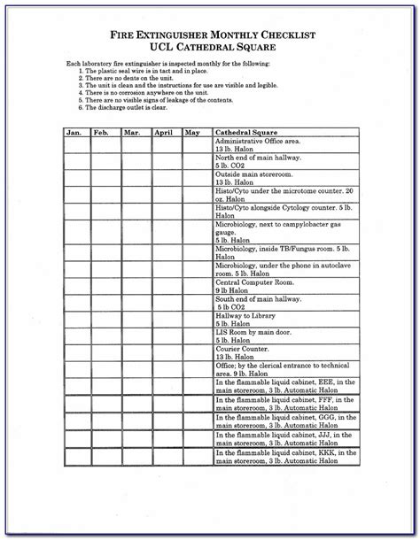 Building survey for fire extinguisher codes; Printable Monthly Fire Extinguisher Inspection Form - Form ...
