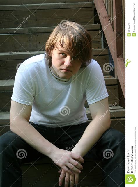 Depressed Teenage Boy On Steps Stock Image Image Of Discouraged