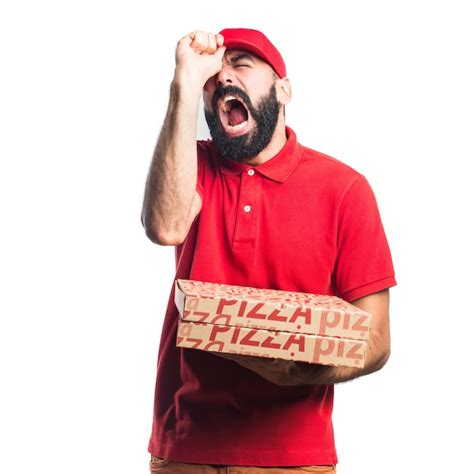 Free Photo Frustrated Pizza Delivery Man