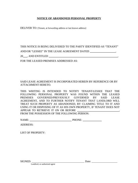 Notice Of Abandoned Property Doc Template Pdffiller