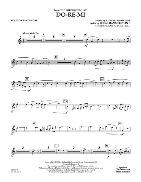 Do Re Mi From The Sound Of Music Bb Tenor Saxophone Sheet Music