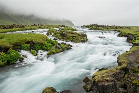 Icelandic River With Green Surrounding Stock Photo Image Of Flow