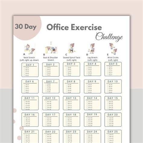 30 Day Office Exercise Challenge Desk Yoga Office Fitness Etsy