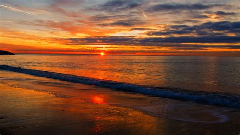 Sea , Beach, Sunset, Full HD 2K Wallpaper