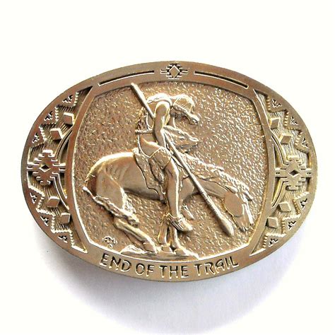 End Of The Trail Vintage Solid Brass Montana Silversmiths Belt Buckle