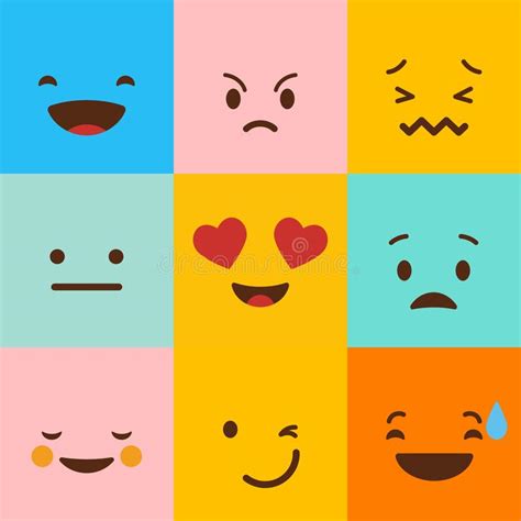 Colorful Square Emojis Set Vector Stock Vector Illustration Of Cute