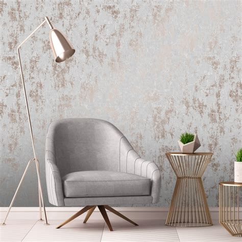 Milan Metallic Wallpaper In Grey And Rose Gold Feature Wall Living Room
