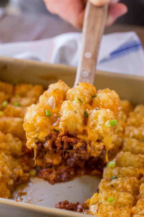 Place cauliflower veggie tots on top. Tater Tot Casserole made with ground beef, tater tots ...
