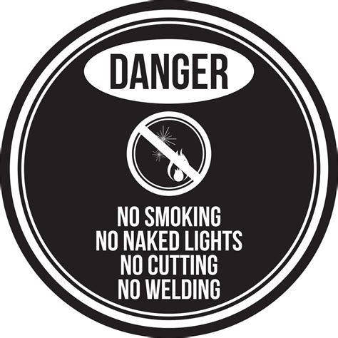 Danger No Smoking No Naked Lights No Cutting No Welding Black And White Safety Warning Round