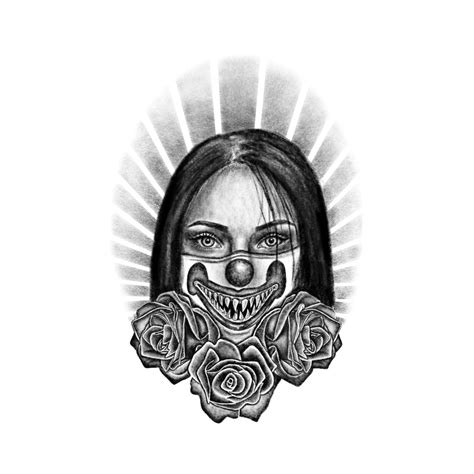 Chicano Clown Girl Tattoo Design PNG File Digital Download Print
