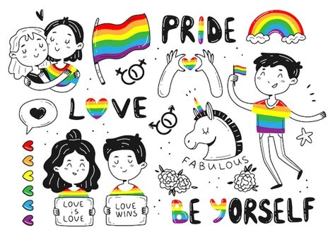 Conjunto De Elementos Lgbt En Estilo Doodle Colección Pride Ilustración