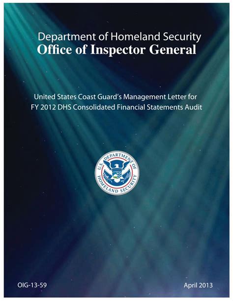 Pdf Oig 13 59 United States Coast Guards Management Letter · Fy