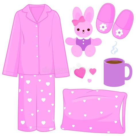 Pink Children Pajamas And Sleep Time Related Objects Vector