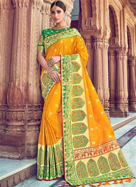 Buy Silk Embroidered Yellow Classic Saree Online Wedding Sarees