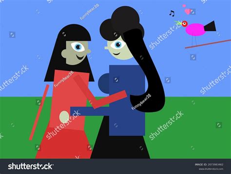 Two Girls Meet Chat Best Friends Stock Vector Royalty Free 2073983462
