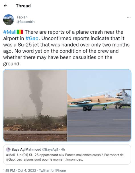 Malian Su 25 Aircraft Crashes At Gao Airport Killing One Person