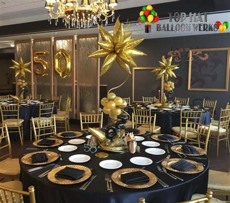 Balloon Centerpieces Black Gold Party Decorations 50th Birthday