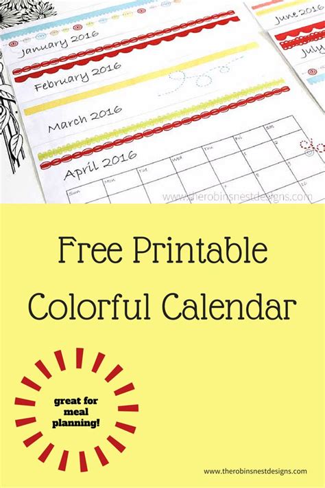 Free Colorful Calendar Printable