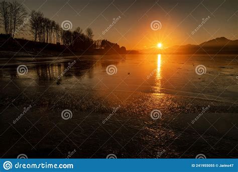 A Beautiful Sunrise On A Frozen Lake Beautiful Morning In Slovakia