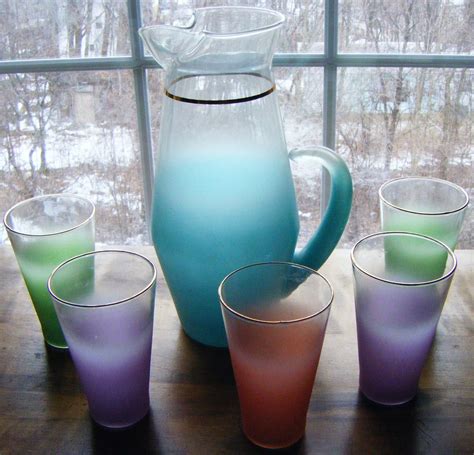 Items Similar To Vintage Lemonadebeverage Set Pitcher And Five Glasses All Pastels On Etsy