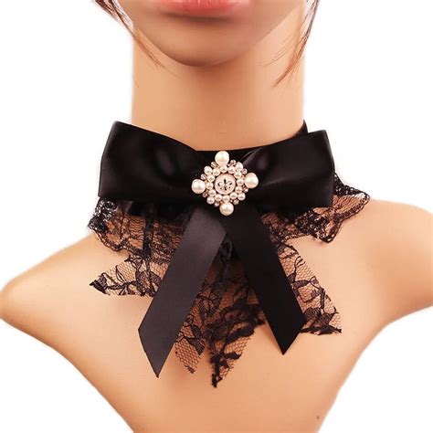2018 Trendy Black White Bow Knot Lace Choker Women Sexy Exaggeration Wide Hollow Gothic Chokers