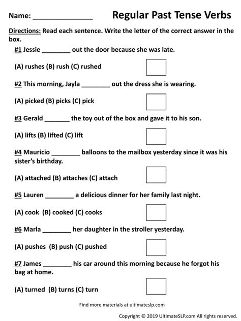 Regular Past Tense Verbs Worksheet