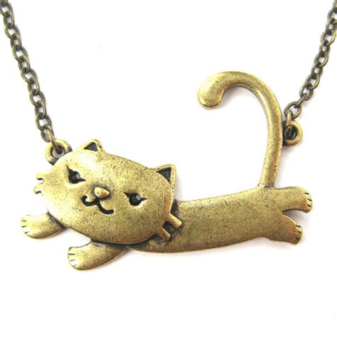 Kitty Cat Cute Animal Pendant Necklace In Brass Animal Jewelry