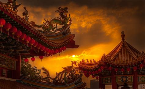 Hd Wallpaper Photography Sunset Chinese Temple Malaysia Pagoda