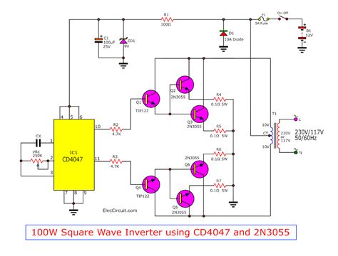 Four Cd4047 Inverter Circuit 60w 100w 12vdc To 220vac Artofit