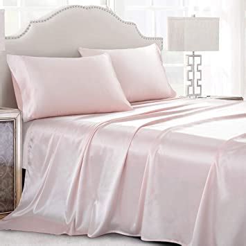 Amazon Com Cobedzy Pcs Blush Pink Satin Sheets King Size Silk Satin Bedding Sheets Set With