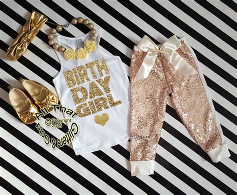 Cute Ivory And Gold Birthday Girl Sequin Birthday Pants Outfits Little