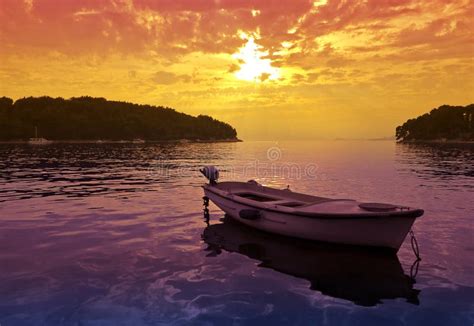 Sunset Scene With A Small Boat Stock Image Image Of Parking Blue