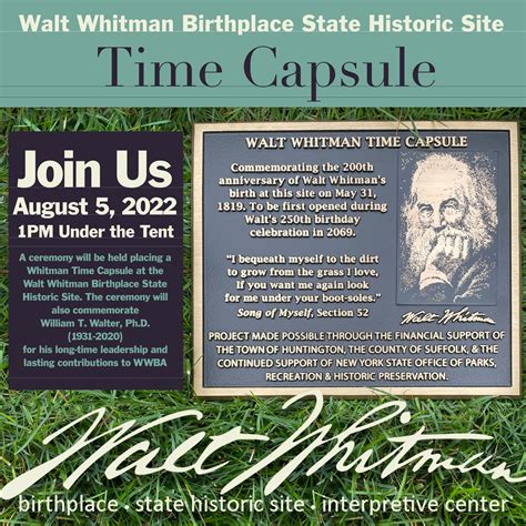 Aug 5 Walt Whitman Birthplace State Historic Site Time Capsule