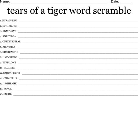 Tears Of A Tiger Word Scramble Wordmint