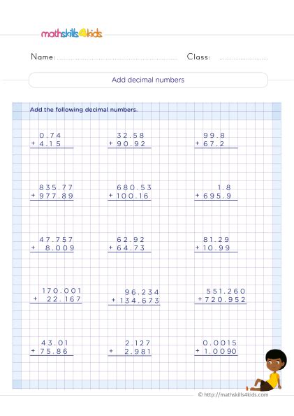 Grade 4 Adding And Subtracting Decimals Worksheets
