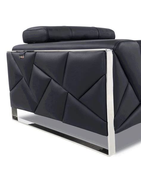 Black Genuine Italian Leather Sofa Set 3 Pcs Modern Global United 903