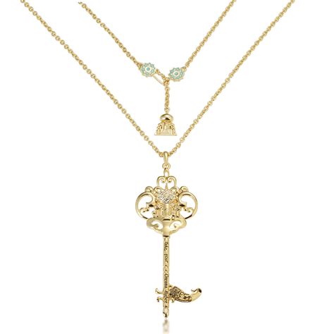 Disney Couture Aladdin Princess Jasmine Key Necklace Yellow Gold