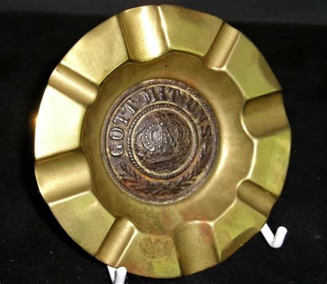 Ww1 German Trench Art Brass Ash Tray Featuring An Imperial Belt Buckle
