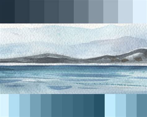 Blue Coastal Landscape Painting Contemporary Watercolor Wall Etsy
