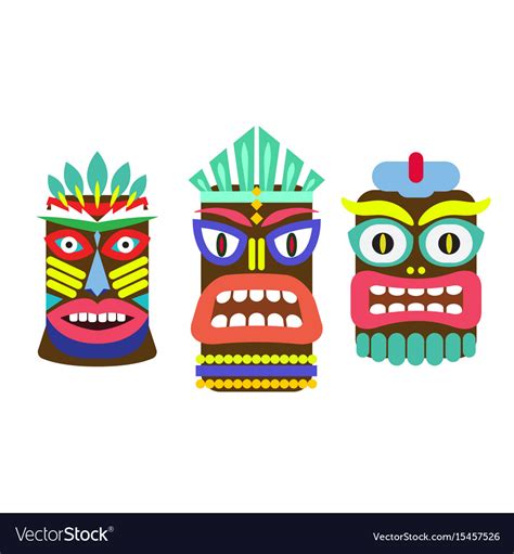 Tiki Mask Cartoon Set Royalty Free Vector Image